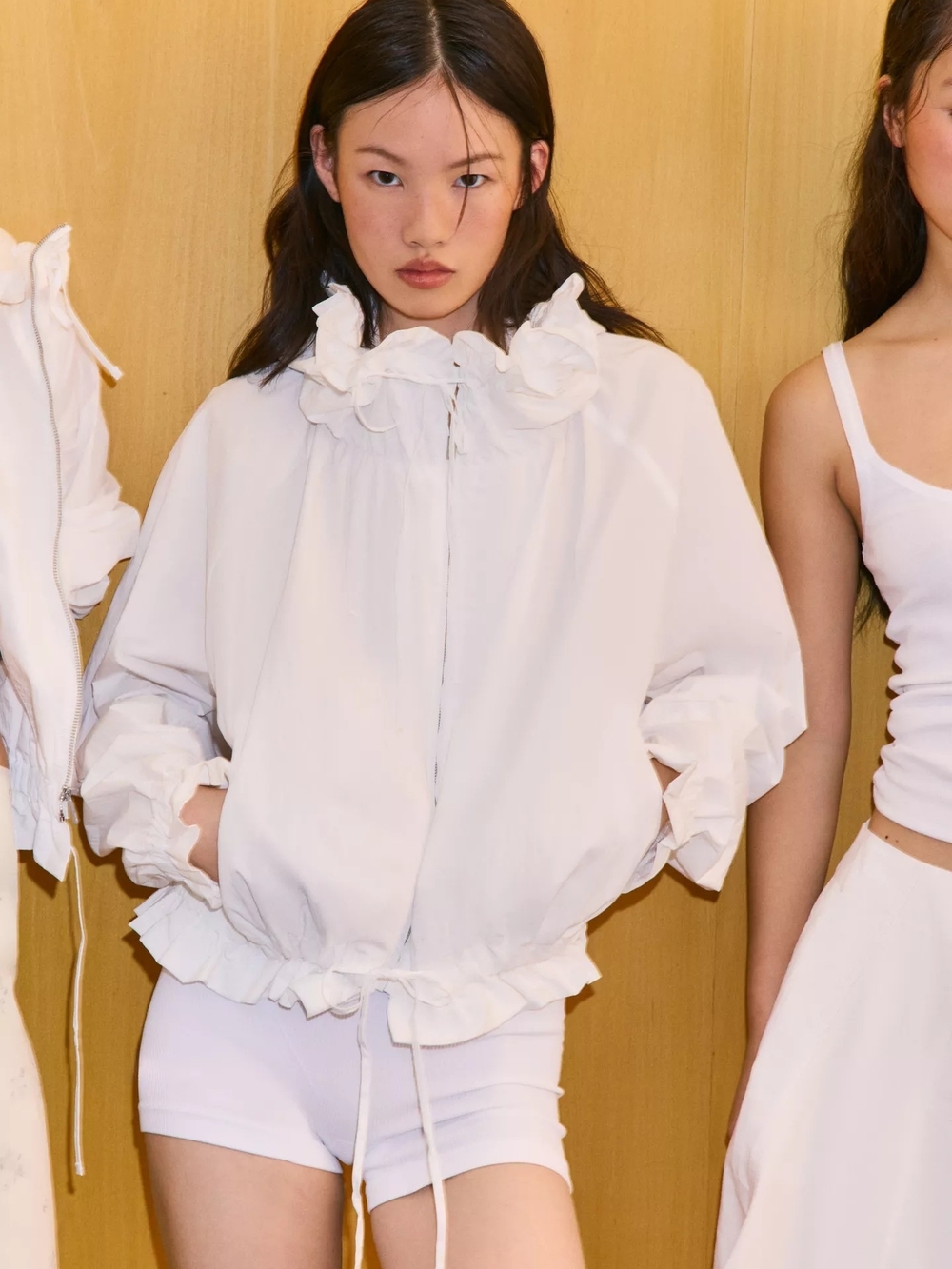 Zara White Ruffled Hooded Jacket - Picture 2 of 7